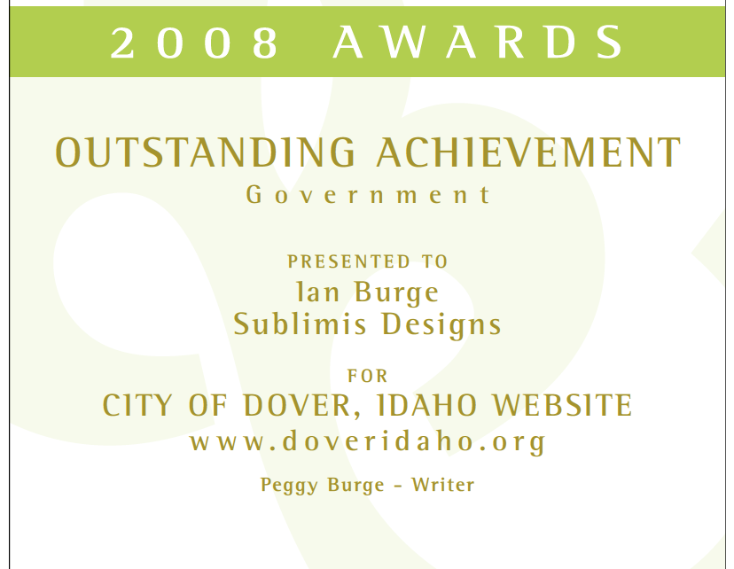 Interactive Media Awards - Dover Idaho Website
